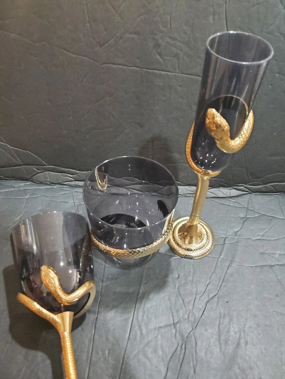 3piece gold painted coiled snake serpent acrylic cups drink set brand new